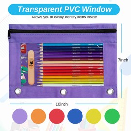Pencil Pouch for 3 Ring Binder,36 Pack Bulk Pencil Bags,6 Colored Pencil Bags with Zipper, Sturdy and Durable Cloth Pencil Cases with Clear Window for Office and School Supplies