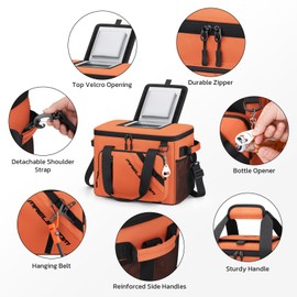 Maelstrom Cooler Bag, 30 Cans Beach Cooler, Large Leakproof Insulated Soft Cooler with Bottle Opener, Ice Chest, Portable Collapsible Cooler for Travel, Camping, Shopping, Orange