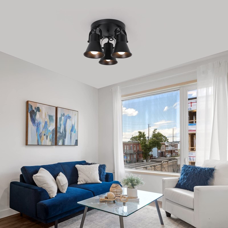 SEEBLEN 3-Light Industrial Track Lighting, Adjustable Round Kitchen Ceiling Light,