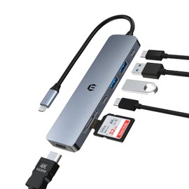 Qhou 7 in 1 USB C Dock with 4K HDMI, USB C 3.0 Data Port & 2 USB 3.0, 100W PD, SD/TF Card Reader for Laptop, Windows