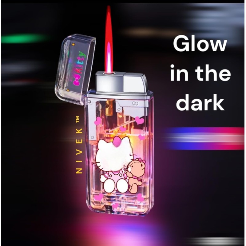NIVEK Transparent Lighter Light Up Lighter (Clear Kitty)