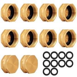 UNWAVER 3/4" GHT Garden Hose End Caps,Brass Spigot Female Blanking Stop Cap Fittings with Washers for Outdoor Faucet,Spigot Covers,Machine Radiator Valve Caps 10Pcs