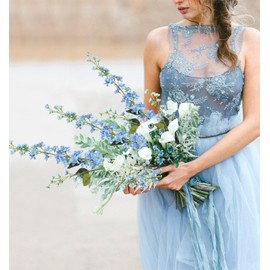 Riyuwal Delphinium Artificial Flowers 6PCS Blue Delphinium Silk Larkspur Fake Flowers 37in Tall Flowers Long Stem Faux Flowers Bulk for Tall Vase for Wedding & Home Decor (Blue)