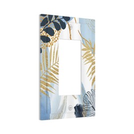 Boho Golden Leaves Blue Minimalist Modern Aesthetic 1 Gang Rocker Single Decora Outlet Wall Plate Decorative Switchplate Faceplate Gfci Light Switch Covers
