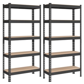 SONGMICS 5-Tier Storage Shelves, Set of 2 Garage Storage, Boltless Assembly, Adjustable Shelving Units, 11.8 x 29.5 x 59.1 Inches, Load 1929 lb Each, Shed Warehouse Basement, Black UGLR300B02