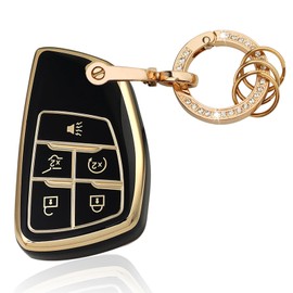 Aoocar 5 Button TPU Key Fob Cover with Bling Ring, Compatible with 2021 2022 2023 2024 2025 2026 GMC Yukon Denali Sierra, Fit for Chevy Silverado Suburban Tahoe Buick, Black
