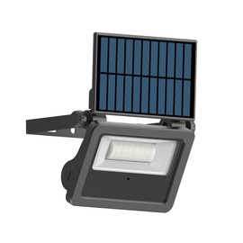 Solar compact black LED wall floodlight, IP54 motion detector, 1600 lumens, 5000 K, cool white