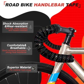 Teeloray Bicycle Handlebar Tape, Road Mountain Bike Bar Tapes 2 Rolls PU Leather Surface EVA Foam Bicycle Handlebar Covers with End Plugs for Road Bikes, Folding Bikes, Triathlon Bicycles (Colourful)