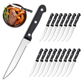 BEWOS Steak Knives Set of 16, Triple Rivet Steak Knives, Serrated Steak Knives, Stainless Steel Serrated Blades (4.5”), Sharp Knifes, Dinner Knives, Dishwasher Safe, Knives Set for Home, Restaurant