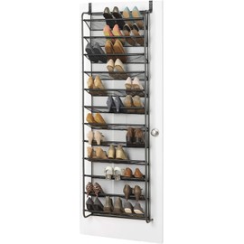 Plexon Over The Door Shoe Rack, 36 Pair, 69" H x 21.6" W x 7.5" L, Metal Gray