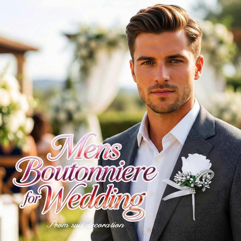 Latious Rose Wedding Boutonniere White Groom Flower Buttonholes for Men