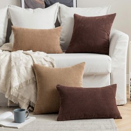 MIULEE Corduroy Cushion Cover Fabric Granule Throw Pillow Case Square Solid Home for Sofa Chair Couch Bedroom Decorative Pillowcases with Invisible Zipper 2 Pieces Brown 40x60cm 16x24 Inch
