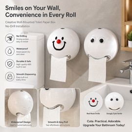 Smiling Face Toilet Paper Holder for Bathroom Storage – No-Drill Wall Mounted Tissue Box for Home & Rentals