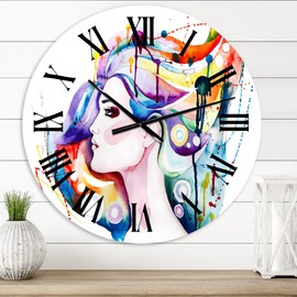 Designart 'Beautiful Young Woman With Long Hair' Traditional wall clock - 23 in. high, 23 In. Wide