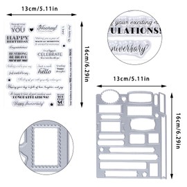 Sucrain 2pcs Metal Dies Cut and Clear Silicone Stamp, for Card Making Paper Craft Scrapbooking Album DIY, Sentiment Words Stencils Carbon Steel Embossing Template