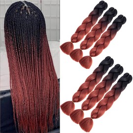 jumbo braiding hair red brown ombre braiding hair 24" hair braids for braiding 6pcs jumbo braids extensions hair for Braiding (black red brown)