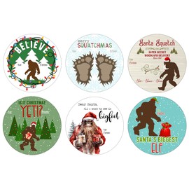 Bigfoot Yeti Christmas Holiday Themed Gift Tag Sticker Labels for Presents Pull Stick Labels (24 Included) Multipack Bulk Self Adhesive Wrapping