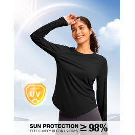 Soothfeel Women's UPF 50+ Sun Shirts Long Sleeve SPF UV Protection Rash Guard Lightweight Quick Dry Hiking Workout Tops blackL