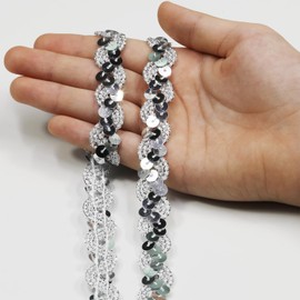 12 Yards Wide 0.59 Inch Silver Sequin Ribbon Trim for DIY Sewing Dress Dance Costumes，Headband (Silver)
