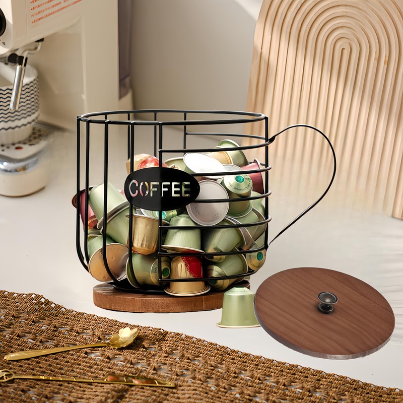 NBBENG Coffee Capsule Holder, Round Coffee Basket Decor for Kitchen