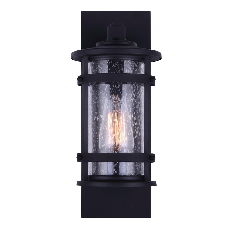 Duffy 1-Light Outdoor Wall Lantern, Black Metal Finish with Seeded