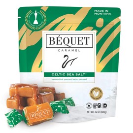 Béquet Caramel - Celtic Sea Salt Caramel - Gourmet Caramel Candy - Salted Caramel Candy Individually Wrapped - Made in Montana - Kosher (Star D) and Gluten Free - 24oz Resealable Pouch