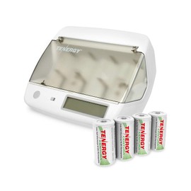 Tenergy Centura Rechargeable C Batteries and TN299 Universal Battery Charger for NIMH/NICD/Li-Ion AA/AAA/C/D/9V/186850 Batteries, 4 Pack C Size Battery Cells and Charger