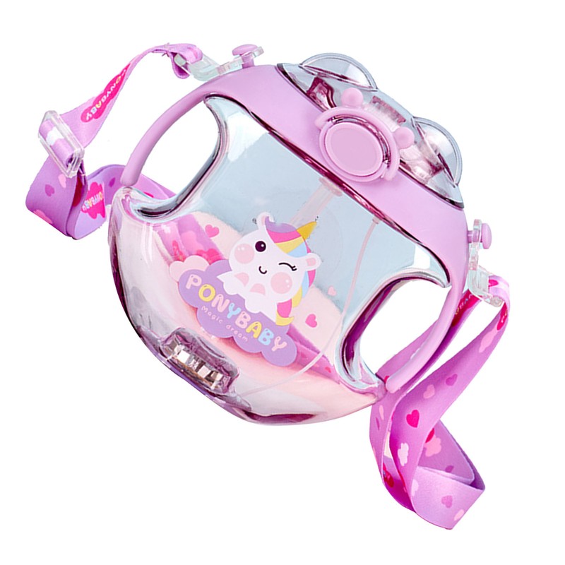 450ml Kids Water Cup with Handle and Lanyard Plastic Straw