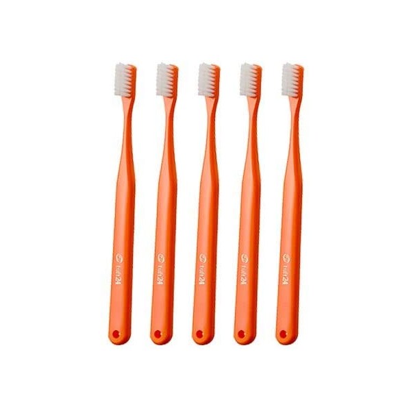 Tuft 24 Set of 5 Oral Care General Adult 3 Row Toothbrush, Small (Soft), Orange