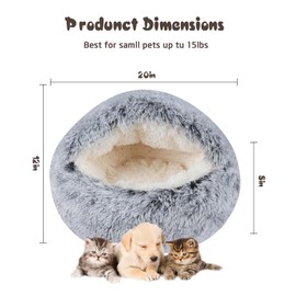 BELEEWILWON Cat Bed Calming Cat Beds,Indoor Washable Cat Bed，Anti-Slip Faux Fur Fluffy Cuddler Anxiety Cat Bed,Warming Cuddler Cushion Bed for Small Medium Dogs and Cats (Grey, 20 * 20inch)