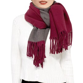 Woogwin Winter Cashmere Scarf Wool Pashmina Shawls for Women Long Warm Thick Reversible Scarves(A-BurgundyGrey)