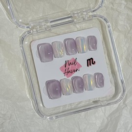 NailHaven| cat eye collection |all kinds of cat eye nails| short press-on nails   |cute nails| nails | acrylic press-on| fake nails |Handmade | high quality Press on nails 10 pcs|reusable nails|nail art|nail charm|handmade press ons|uña sacri lic as:_C20-Purple Wave_M