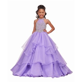 YEPQWD Little Girls' Organza Pageant Party Ball Gowns Flower Girls Pageant Dress Lavender 14