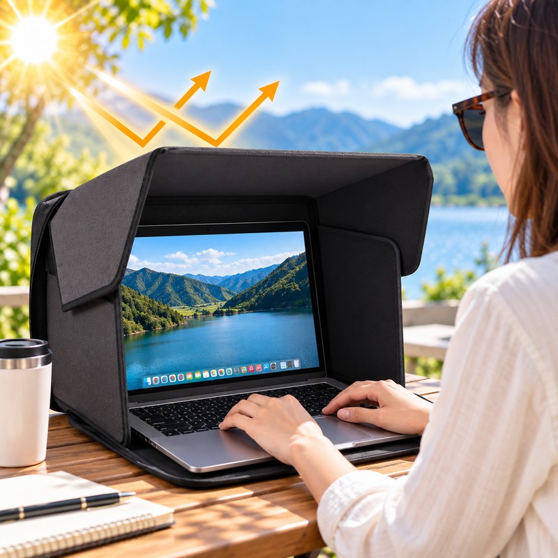 Portable Laptop Sun Shade for Outdoor Work – Foldable Oxford