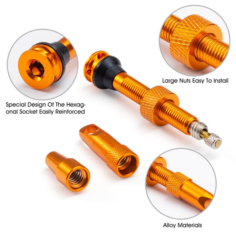 HZJD 2PCS Tubeless Presta Valve Stem, Orange, Integrated Core Removal