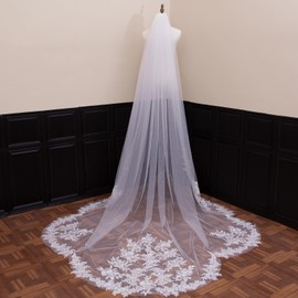 Petal Shape Long Wedding Veil Lace 1 Tier Cathedral Bridal Veil with Metal Comb for Brides (Ivory, Length 118"，Width 118")
