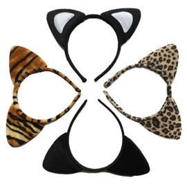 Zthread 4 Pack Girl Headband Cloth Tiger Leopard Cat Ear Headband Animal Cartoon Hair Hoop Fancy Dress Party Supply, Mixed Colors