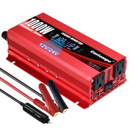 Cantonape 1000W/2000W(Peak) Car Power Inverter DC 12V/24V to 110V AC Converter with LCD Display Dual AC Outlets 3.0A USB and Type-C Car Charger for Car Home Laptop Truck Red
