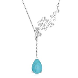 Genuine Turquoise Y Necklace Sterling Silver Boho Natural Gemstone Necklace for Women