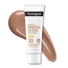 Neutrogena Purescreen+ Protector solar con tinte para la cara con SPF 30, protector solar mineral de amplio espectro con óxido de zinc y vitamina E, resistente al agua, sin fragancia, mediano, 1.1 fl