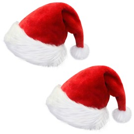 Tuzuaol 2 PCS Christmas Hats, Santa Hat, Xmas Holiday Hat for Unisex Adults Extra Thicken Classic Fur for New Year Festival Party Supplies