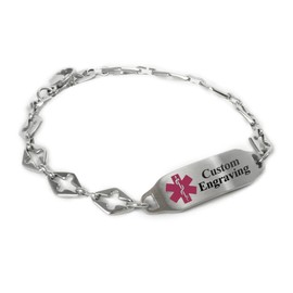 My Identity Doctor - Ladies Medical Alert Bracelet with Engraving - 316L 6mm Steel Cross - Purple - Wrist Size 6.75 Inch