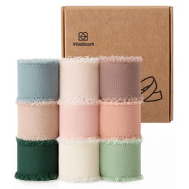 Vitalizart 1" x 27 Yd Chiffon Silk Ribbon Mixed Color Ribbons Set 3 Yd x 9 Rolls Fringe Fabric for Wedding Invitations Bridal Bouquets Party Decoration Gift Wrapping Bow Making