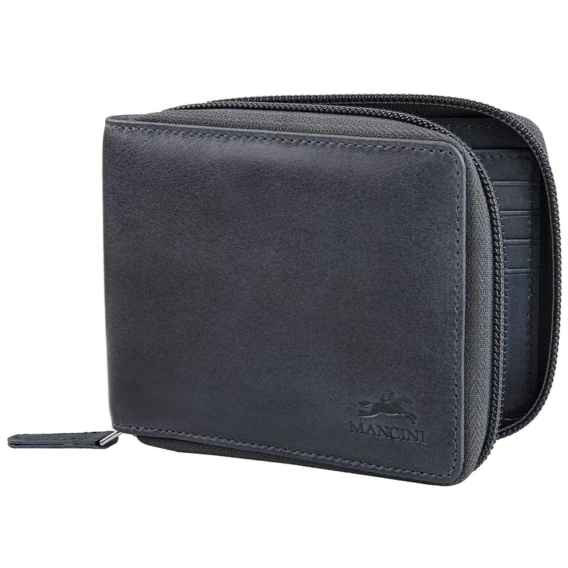 Mancini Bellagio Top Grain Leather RFID Secure Zippered Billfold with