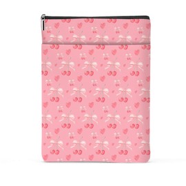 Book Sleeve Books Protector Books Pouch Book Lovers Gifts Bookish Gifts Waterproof Cover with Zipper for Pink Bow Cherry Printed Gift Bag for Women Teacher Reader Coworker Friendship Christmas