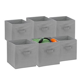 Foldable Cube Storage Bins - 6 Pack - These Decorative Fabric Storage Cubes are Collapsible and Great Organizer for Shelf, Closet or Underbed. Convenient for Clothes or Kids Toy Storage (Grey)