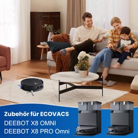 Pack of 16 Accessories for Ecovacs Deebot X8 Omni / X8 Pro Omni, 1 Main Brush, 2 Mop Roller, 4 Dust Bags, 4 Filters, 4 Side Brushes, 1 Cleaning Brush