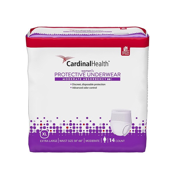 Cardinal Health Women's Moderate Absorbency Protective Underwear, X-Large Fits 58"-68" Waist (14), 14 Count