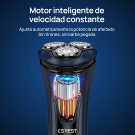 Rasuradora para barba hombre Esyest ES-MS1 azul marino - Afeitadora rotativa resistente al agua IPX7, inalmbrica con batera recargable                