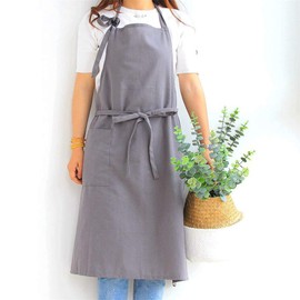 X-Labor Apron Cotton Linen Women Kitchen Apron Bib Apron Cooking Apron Gift for Mother's Day grey